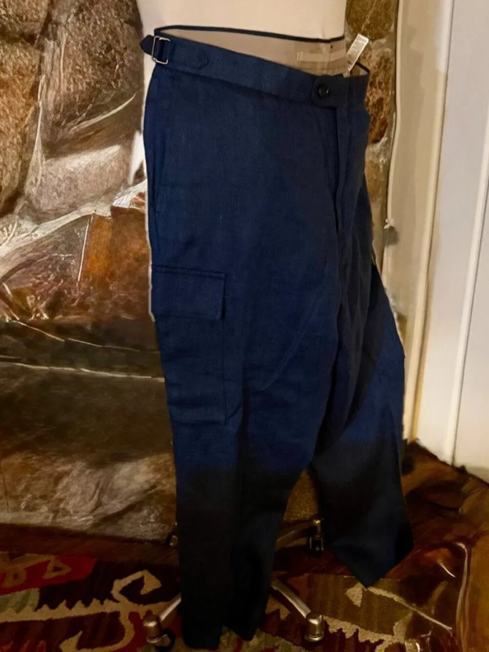 Banana Republic Tailored Slim Fit 100% Linen Cargo Pants Men's 38 Blue